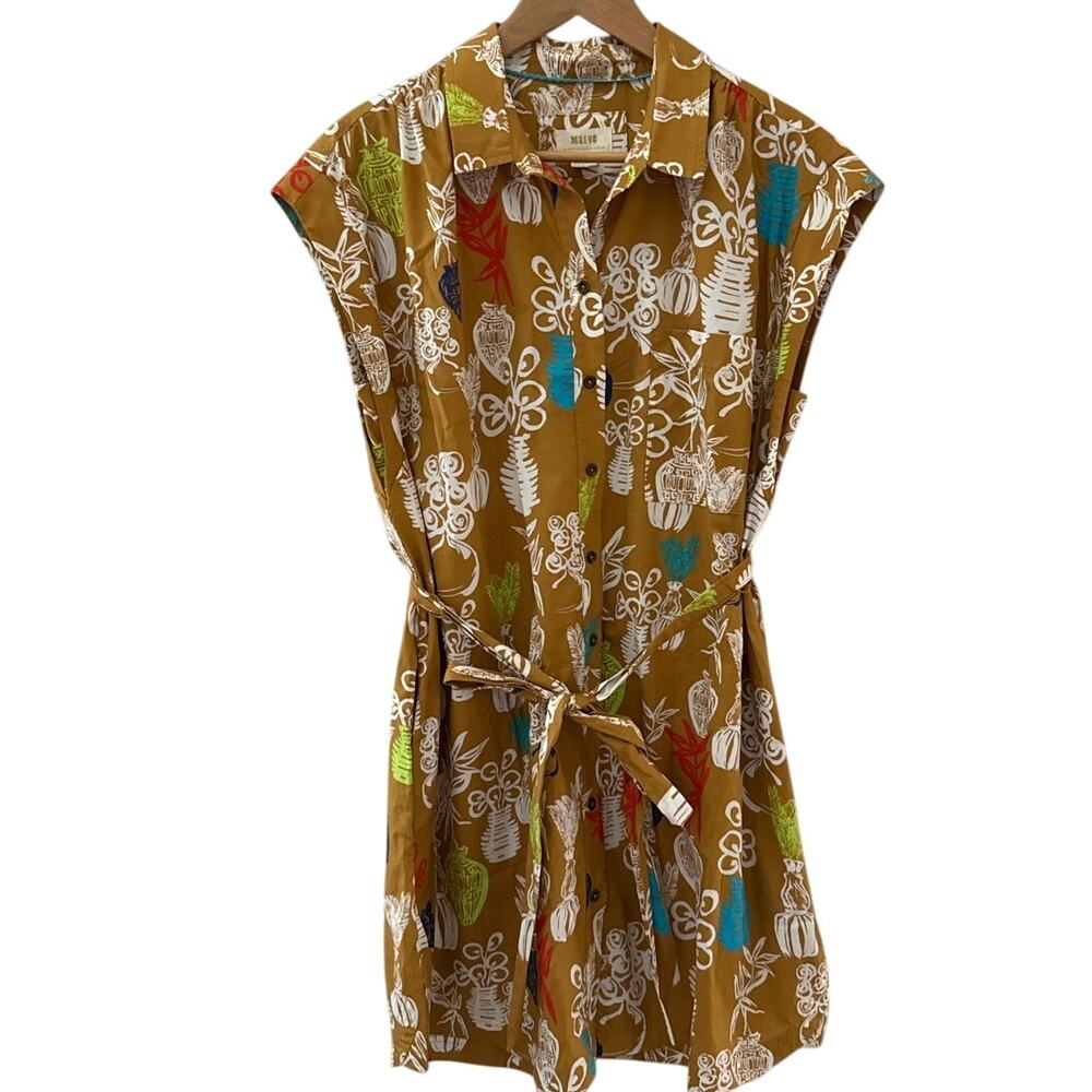 Anthropologie Maeve Toni Tunic Dress‎ Gold Pockets Tie Waist Size Large Petite - Picture 4 of 12